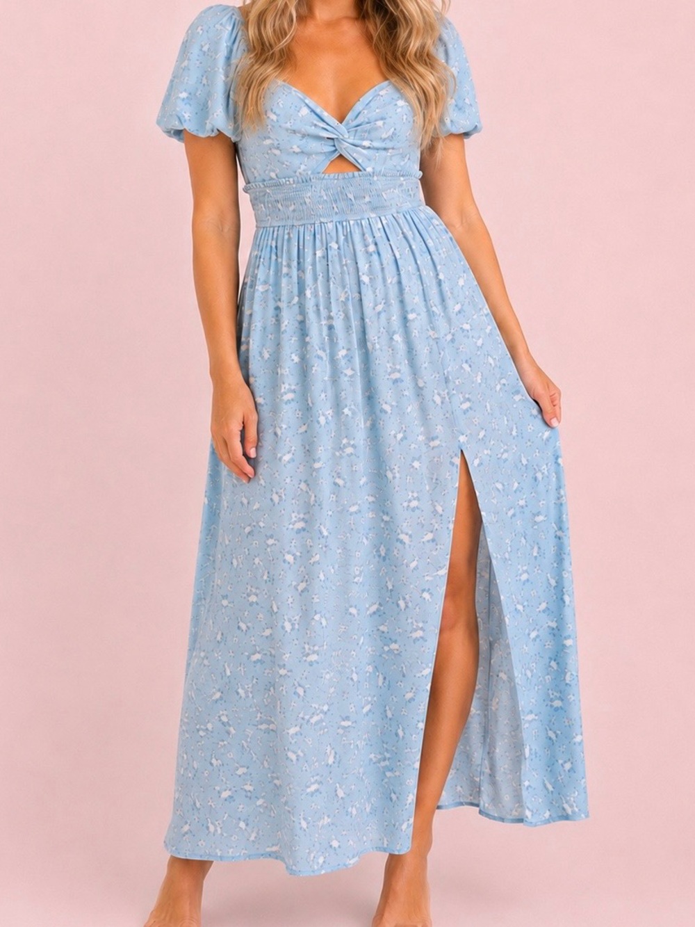 NEW Altar’d State Blue Puff Sleeve Floral Maxi Dress Size XS, S & L Available